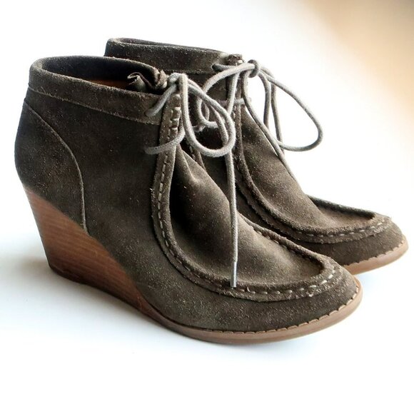 Lucky Brand Shoes - Lucky Brand Ysabel Military Green Lace-up Moc Toe Wedge Heel Ankle Boots Booties